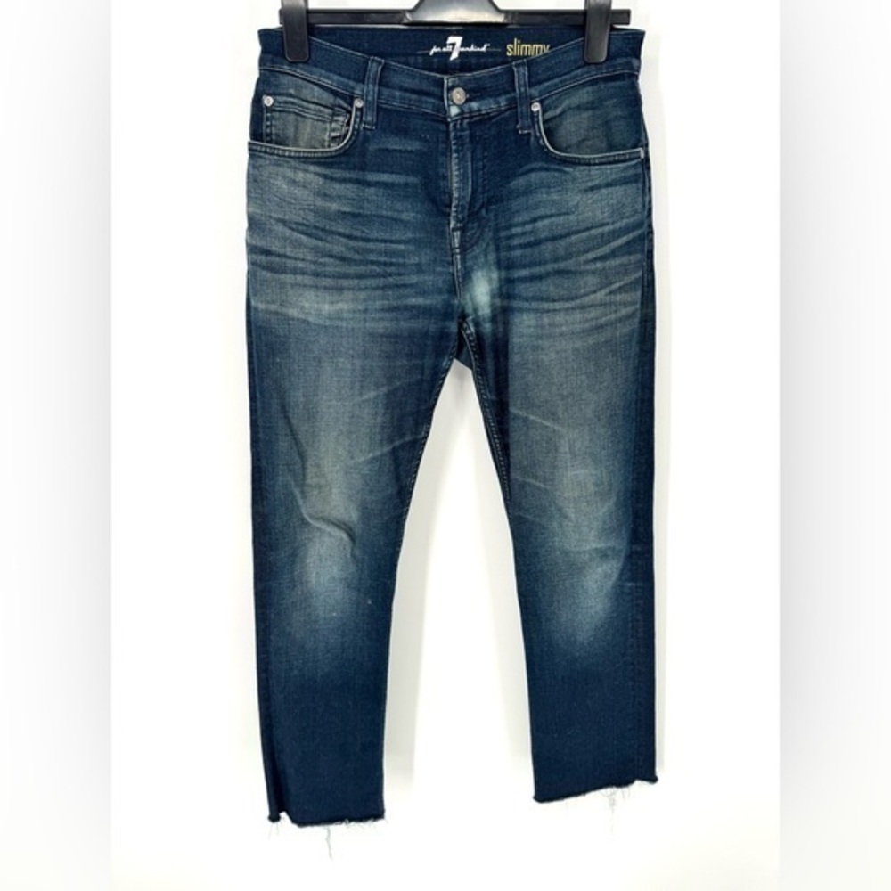 7 For All Mankind Dark Wash distressed fray Skinny Jeans size 30